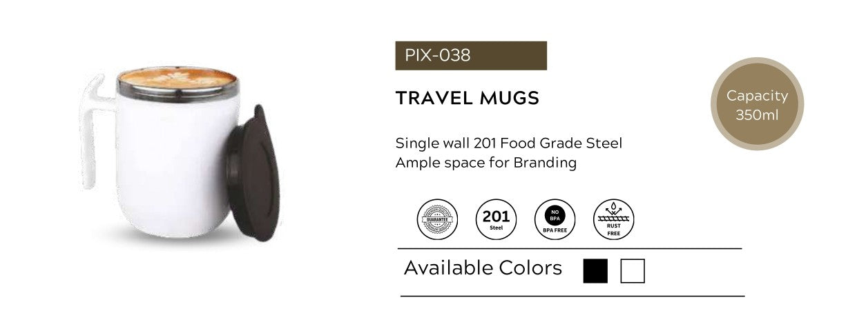 Stainless Steel Travel Mug with Lid | 350 ml Single Wall BPA-Free Coffee Mug