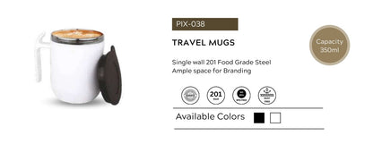 Stainless Steel Travel Mug with Lid | 350 ml Single Wall BPA-Free Coffee Mug
