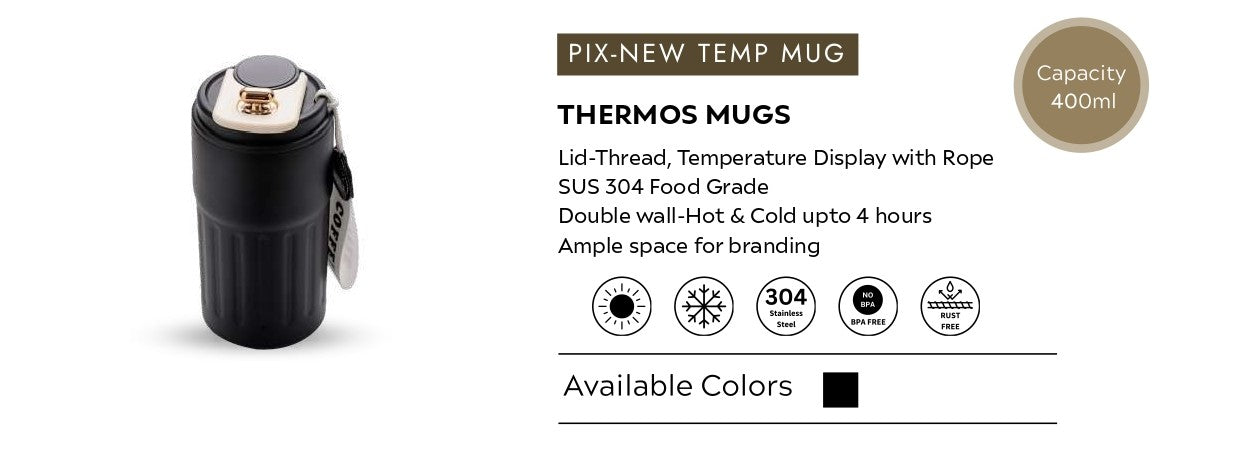 Smart Thermos Mug | 400 ml Double Wall Stainless Steel Vacuum Mug with Temperature Display