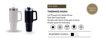 Large Capacity Thermos Mug – 1200 ml | Metal Straw | Double Wall Insulation