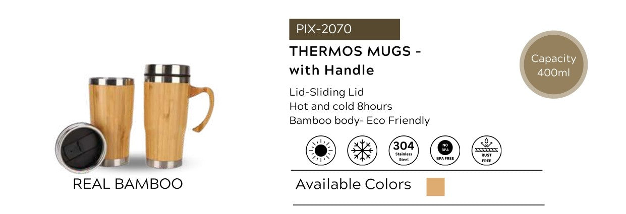 Bamboo Thermos Mug with Handle – 400 ml
