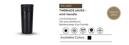 Thermos Mug with Push-Button Lid – 450 ml Stainless Steel Travel Mug | Hot & Cold for 6 Hours