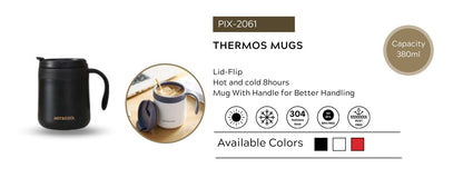 Stainless Steel Thermos Mug with Handle – 380 ml | Flip Lid Coffee Mug | Hot & Cold for 8 Hours