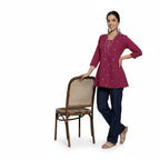 Women’s Magenta Cotton Embroidered Short Top