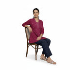 Women’s Magenta Cotton Embroidered Short Top