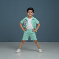 Boys Mint Green Set – Panda Print Shirt with Shorts