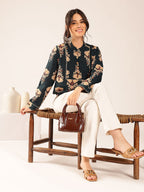 Premium Olive Green Cotton Printed Top for Women
