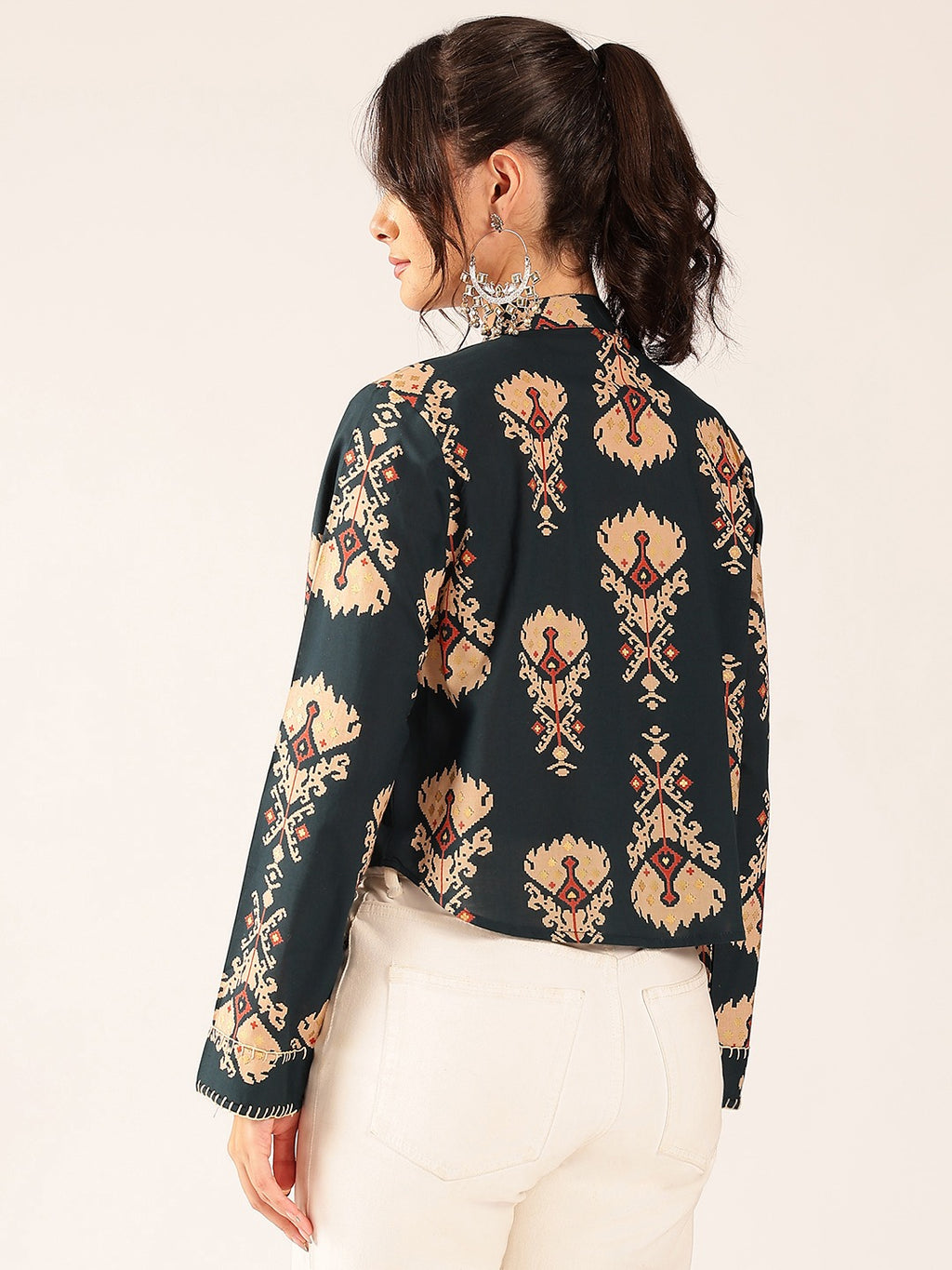 Premium Olive Green Cotton Printed Top for Women