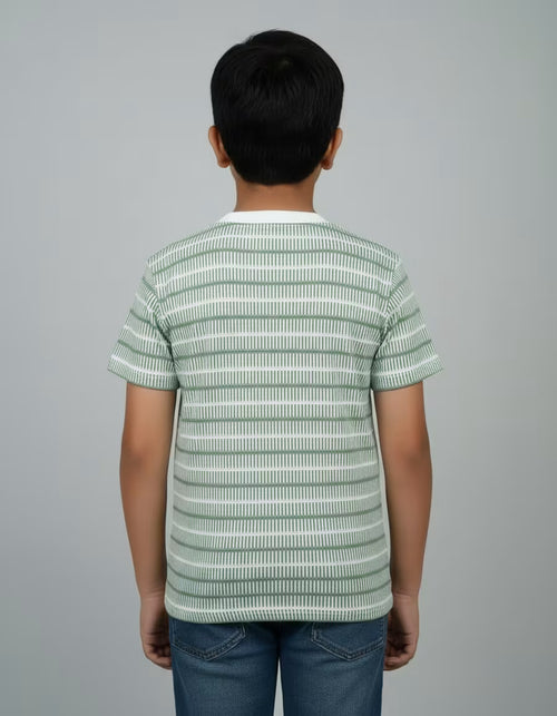 Boys Green Striped Cationic Fabric T-Shirt – Soft Casual Kids Wear