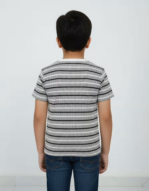 Boys Striped Cationic Fabric T-Shirt – Stylish Casual Wear for Kids