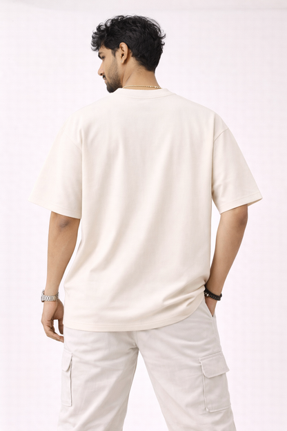 Off White Oversized T-Shirt for Men | 240 GSM Premium French Terry Cotton | Streetwear Drop Shoulder Tee