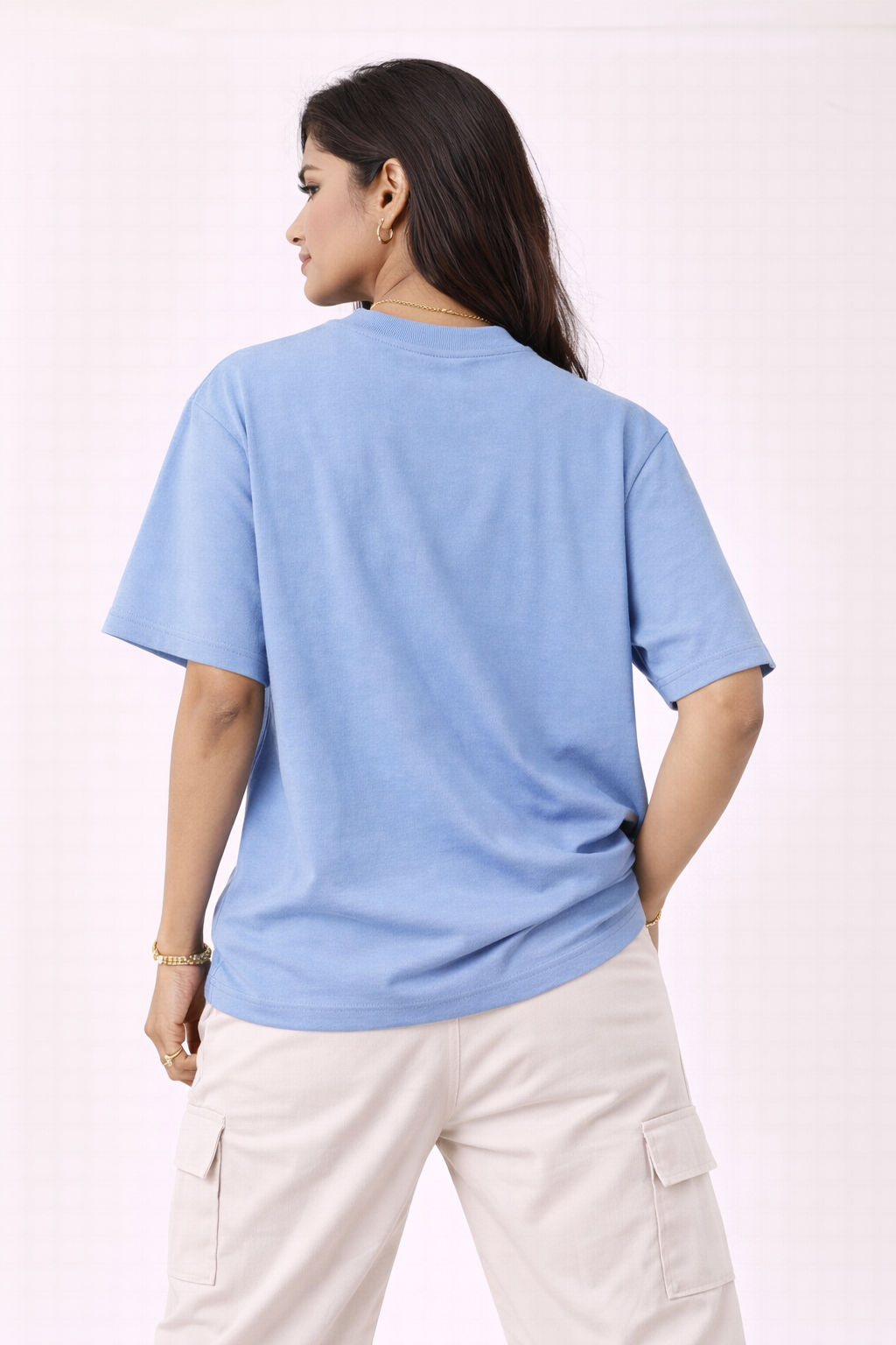 Powder Blue Oversized T-Shirt | 240 GSM Premium French Terry Cotton | Streetwear Drop Shoulder Tee