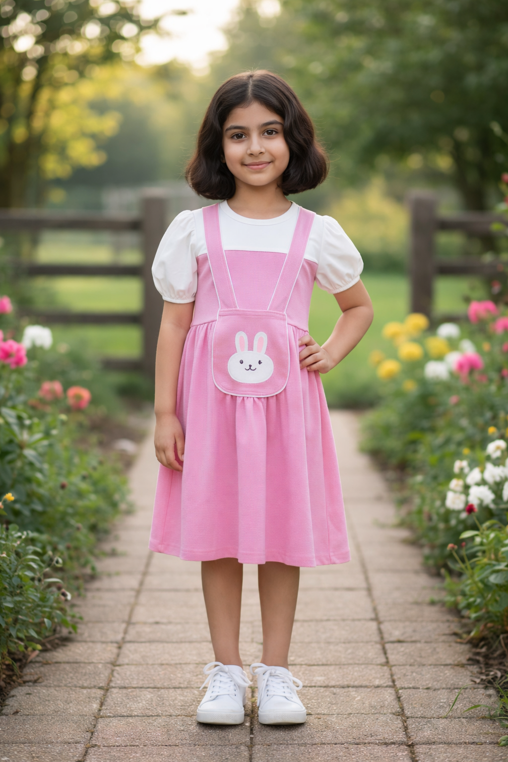 Girls Baby Pink Bunny Pinafore Frock – Soft Interlock Cotton