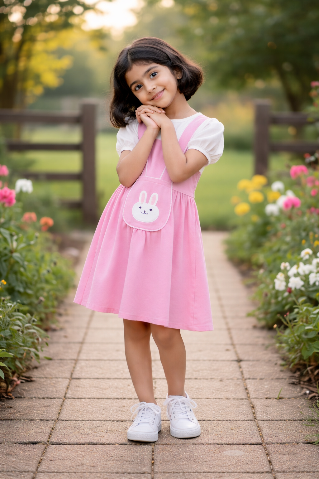 Girls Baby Pink Bunny Pinafore Frock – Soft Interlock Cotton