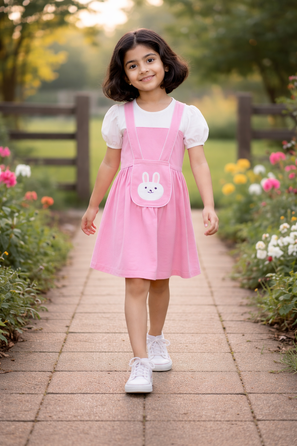 Girls Baby Pink Bunny Pinafore Frock – Soft Interlock Cotton