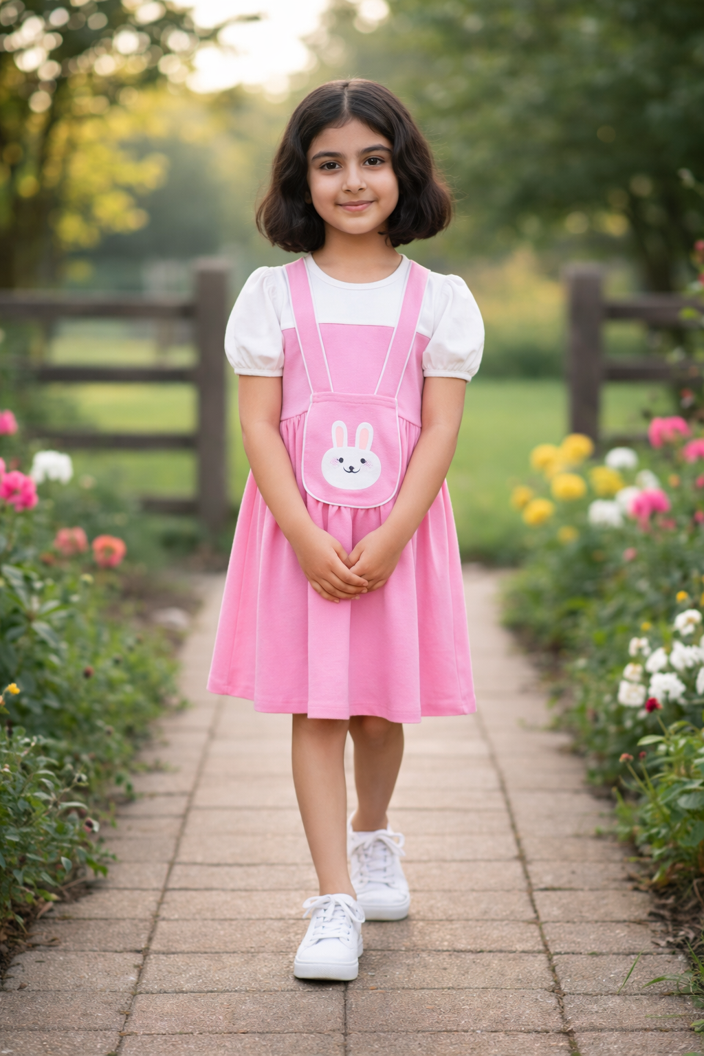 Girls Baby Pink Bunny Pinafore Frock – Soft Interlock Cotton
