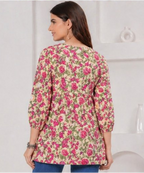 Beige Floral Printed Cotton Alia Top