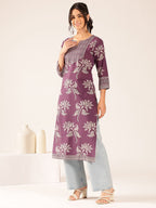Elegant Purple Printed Straight Kurta