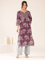 Elegant Purple Printed Straight Kurta