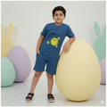 Boys Printed Cotton Set – “SMILE HUG” Graphic T-shirt & Shorts (Classic Blue)