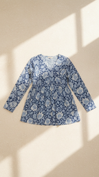 Women Dusty Blue Floral Cotton Tunic Top – Soft & Breathable