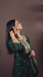 Green Vichitra Silk Embroidered Straight Kurta Set with Embroidered Dupatta