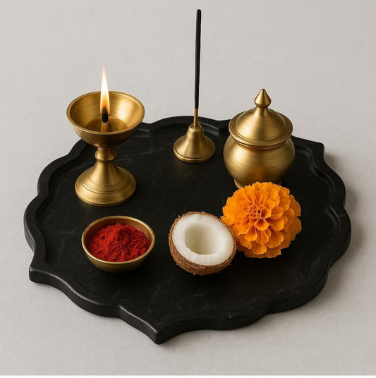 Arti Thali, Pooja Thali, Black Marble, Vanity, Nacho Tray, Multi-Purpose