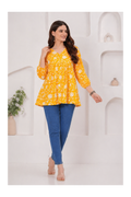 Mustard Yellow Floral Printed Cotton Alia Top
