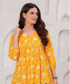 Mustard Yellow Floral Printed Cotton Alia Top