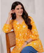 Mustard Yellow Floral Printed Cotton Alia Top