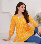 Mustard Yellow Floral Printed Cotton Alia Top