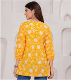 Mustard Yellow Floral Printed Cotton Alia Top