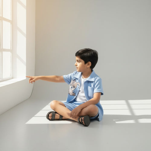 Boys Premium Set – Cartoon Printed Shirt & Shorts with Inner Tee