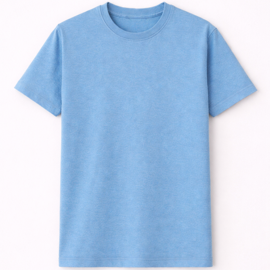 Plain light blue t-shirt on a white background