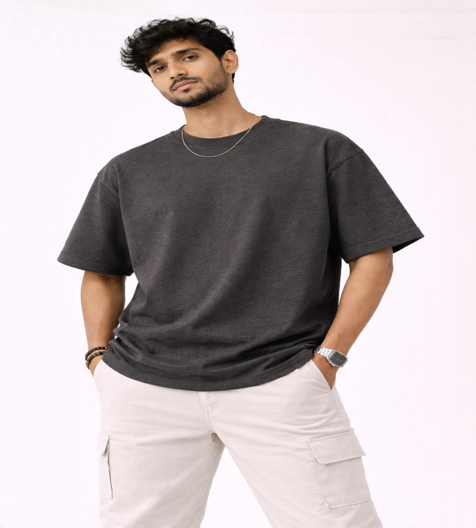 Charcoal Oversized T-Shirt | 240 GSM Premium French Terry Cotton | Streetwear Drop Shoulder Tee