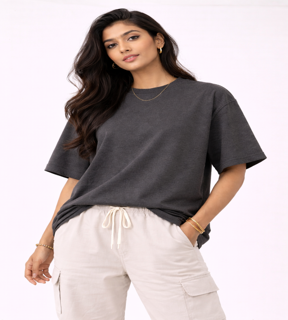 Charcoal Oversized T-Shirt | 240 GSM Premium French Terry Cotton | Streetwear Drop Shoulder Tee