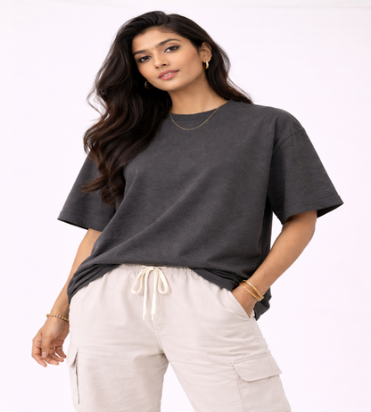 Charcoal Oversized T-Shirt | 240 GSM Premium French Terry Cotton | Streetwear Drop Shoulder Tee