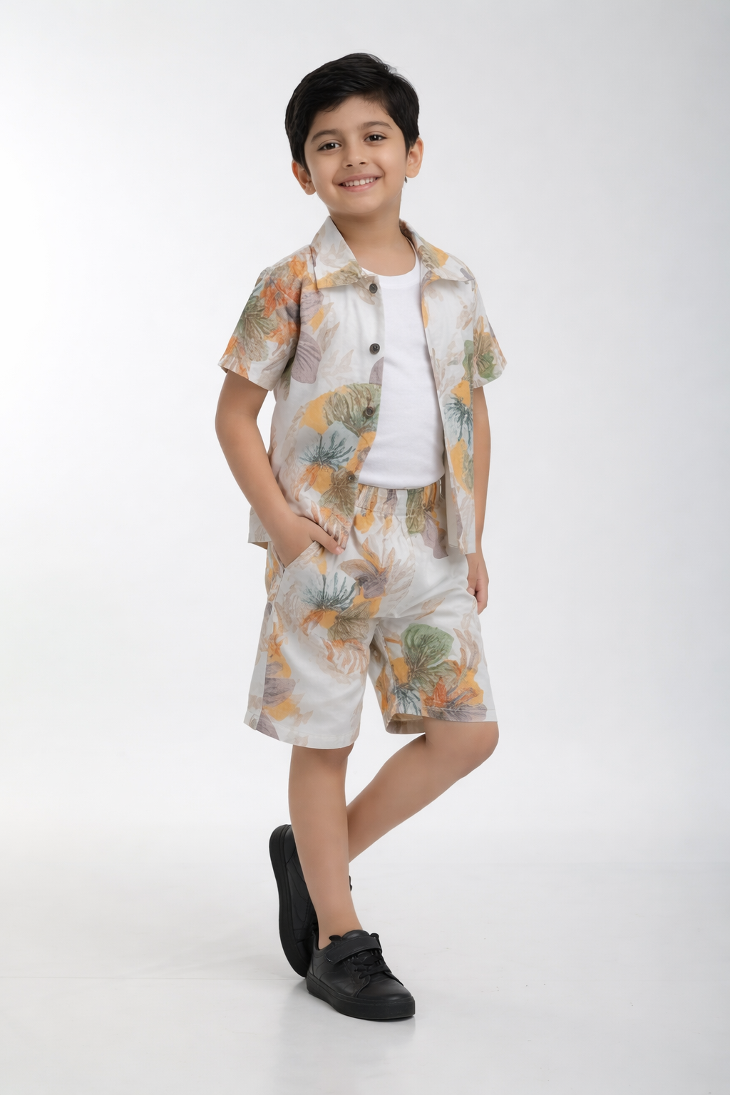 Kids Tropical Machine Printed Co-ord Set – Valentino Fabric | Premium Summer Outfit