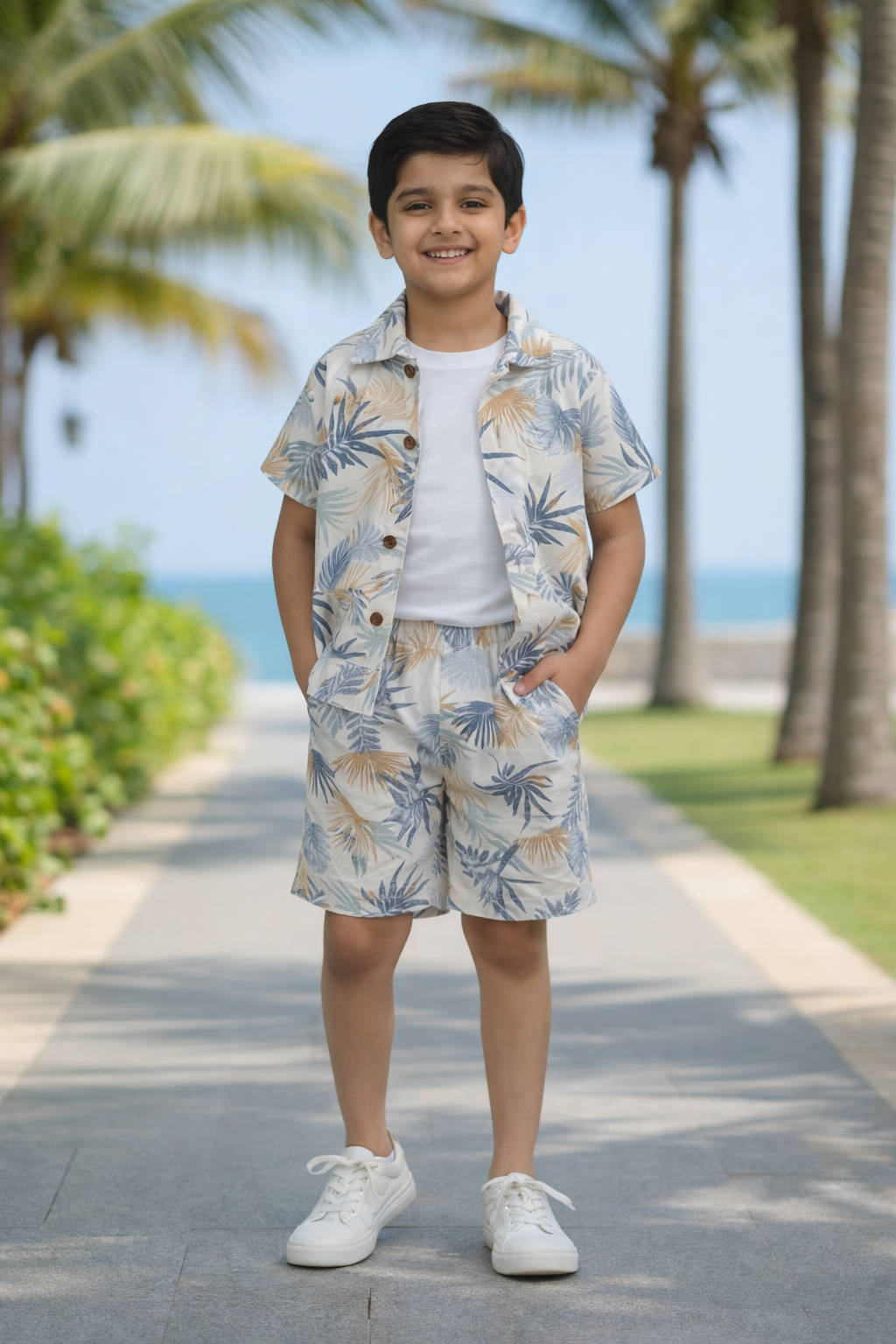 Kids Tropical Print Valentino Co-ord Set – Premium Shirt & Shorts Summer Outfit
