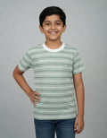 Boys Green Striped Cationic Fabric T-Shirt – Soft Casual Kids Wear