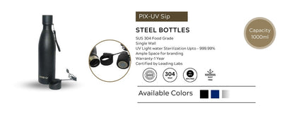 UV Sterilizing Stainless Steel Water Bottle – 1000 ml | BPA Free & Rust Free | 1-Year Warranty