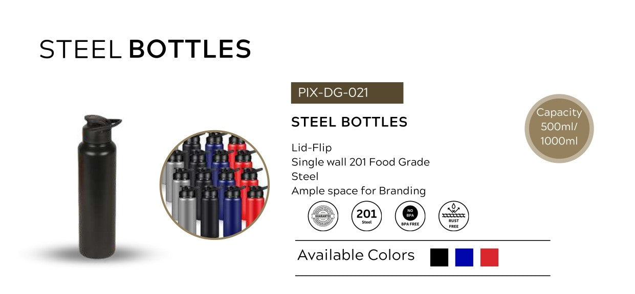500ml Red Steel Bottle with Flip Lid | Single Wall Food Grade Stainless Steel | BPA Free