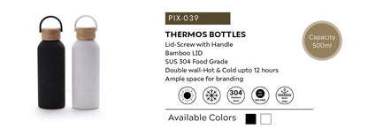 Premium Stainless Steel Thermos Bottle – 500ml | Bamboo Lid with Handle | Hot & Cold Insulation