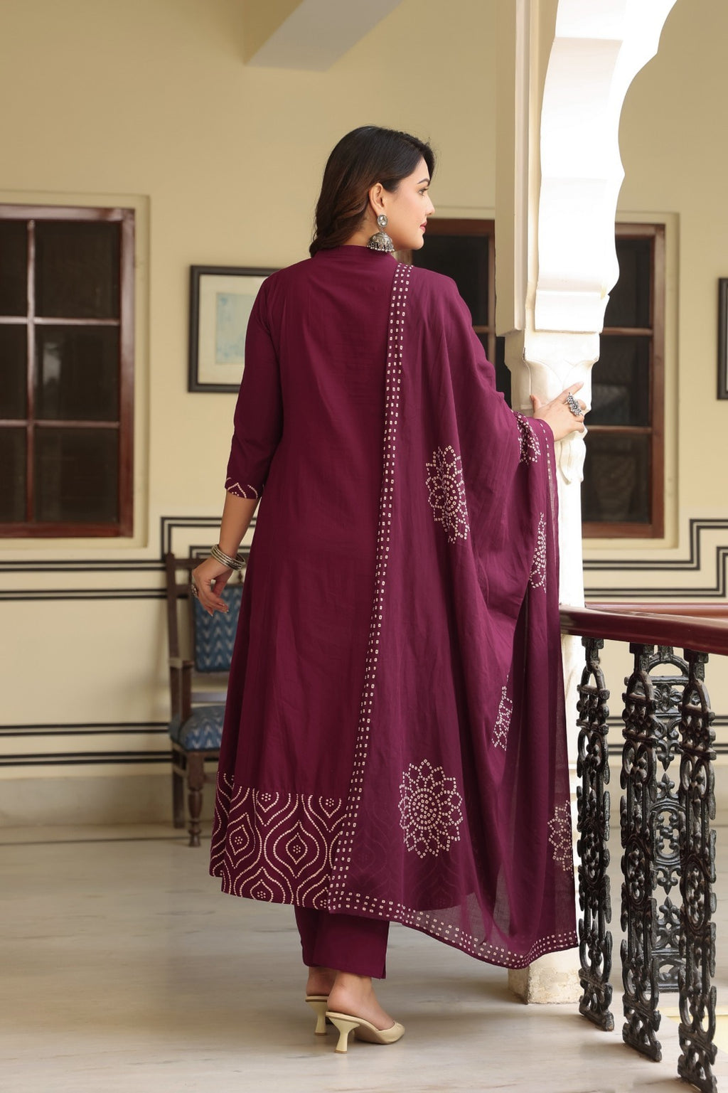 Royal Purple Cotton Kurta Pant Dupatta Set for Women