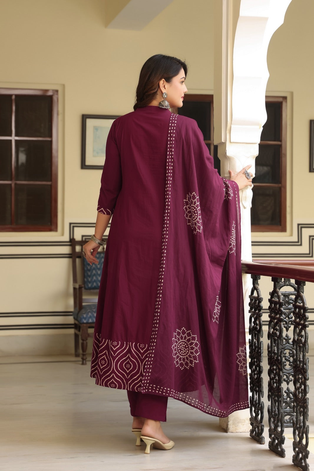 Royal Purple Cotton Kurta Pant Dupatta Set for Women
