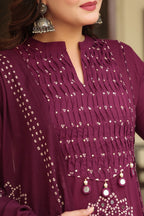 Royal Purple Cotton Kurta Pant Dupatta Set for Women