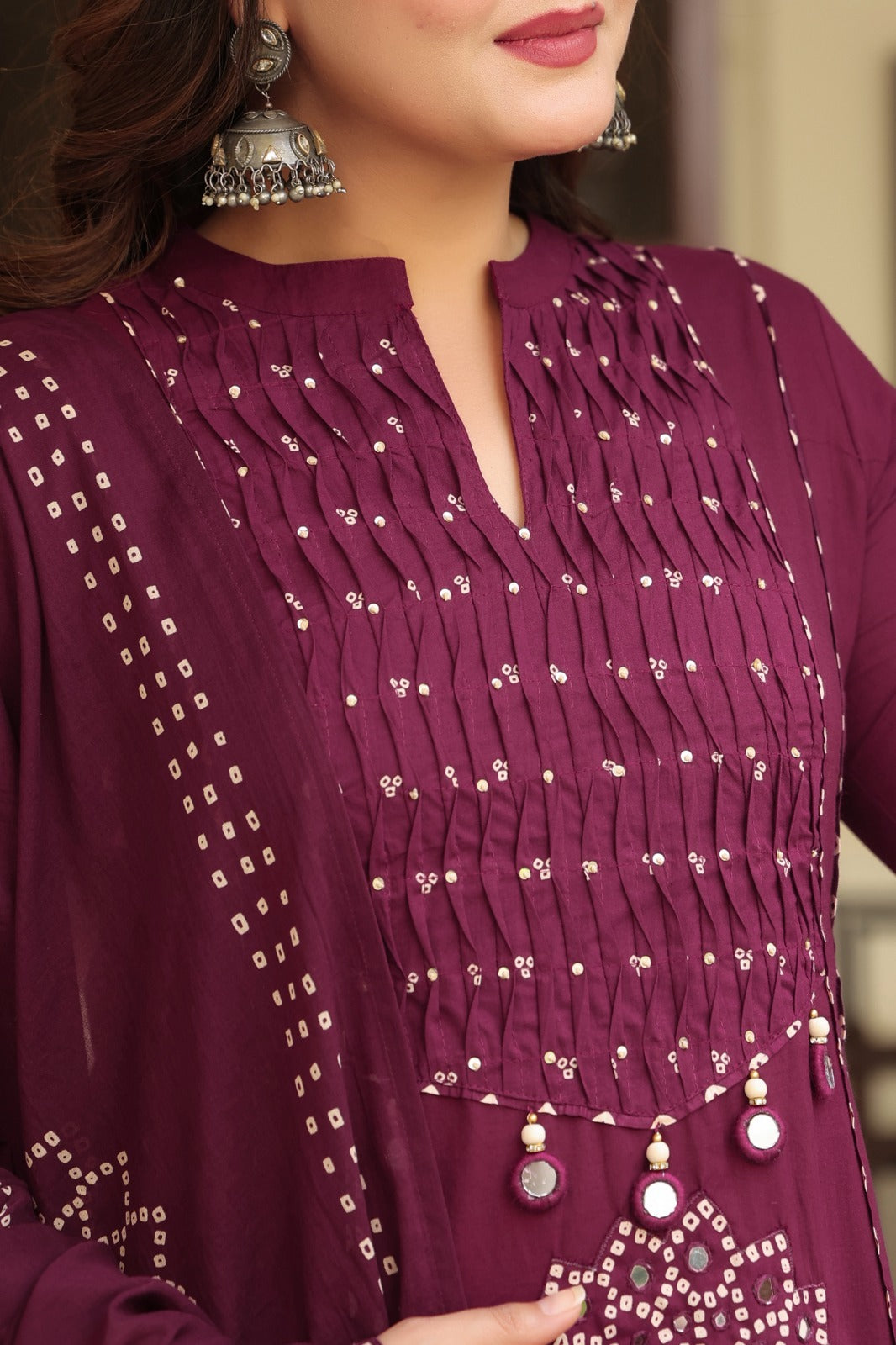 Royal Purple Cotton Kurta Pant Dupatta Set for Women
