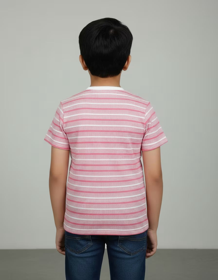 Kids Cathonic Fabric Striped T-Shirt – Soft Casual Round Neck Tee for Boys