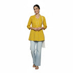 Women’s Mustard Yellow Cotton Embroidered Short Top