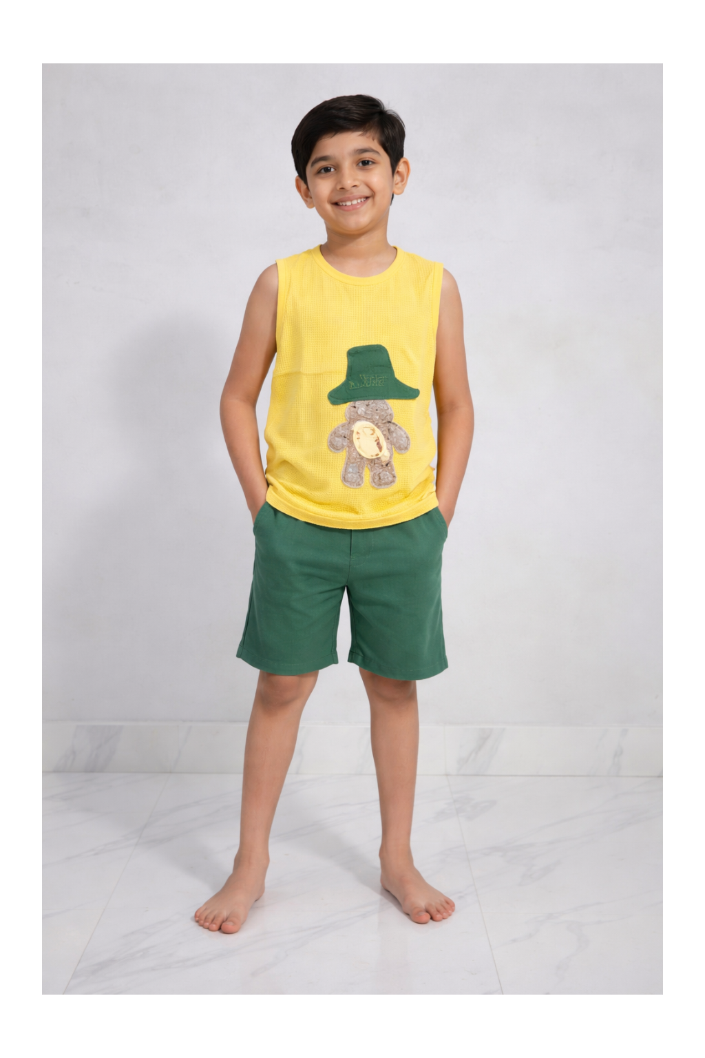 Boys Yellow Summer Set – Soft Waffle Fabric (T-Shirt & Shorts)